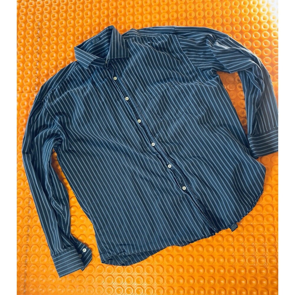 hathaway platinum Men’s Long Sleeve Button Up Blue Striped Size XL Shirt Italy